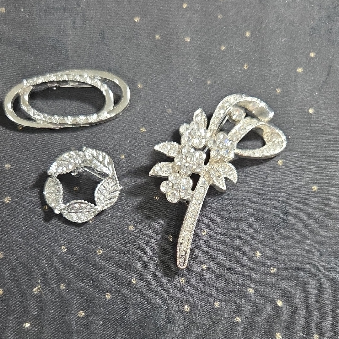 Sparkling Silver Floral Brooch Trio